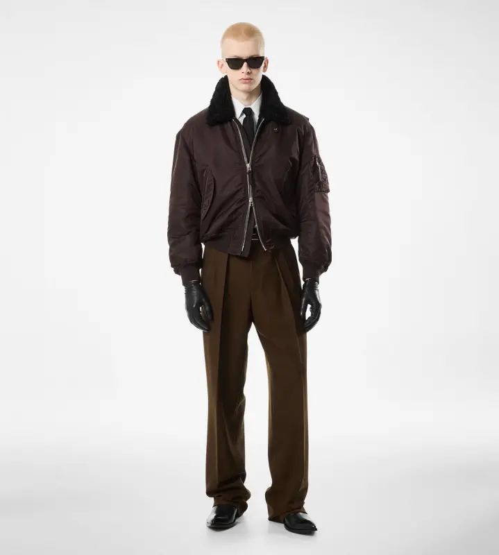 NYLON SHEARLING COLLAR FLIGHT BOMBER BROWN online